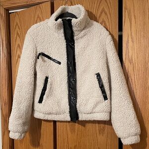 Blank NYC Cream Teddy Jacket with Black Accents